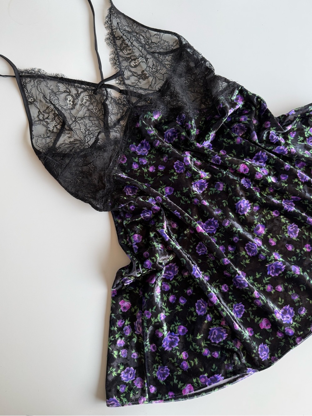 Victoria’s Secret Black Purple Floral Lace Babydoll Slip Large